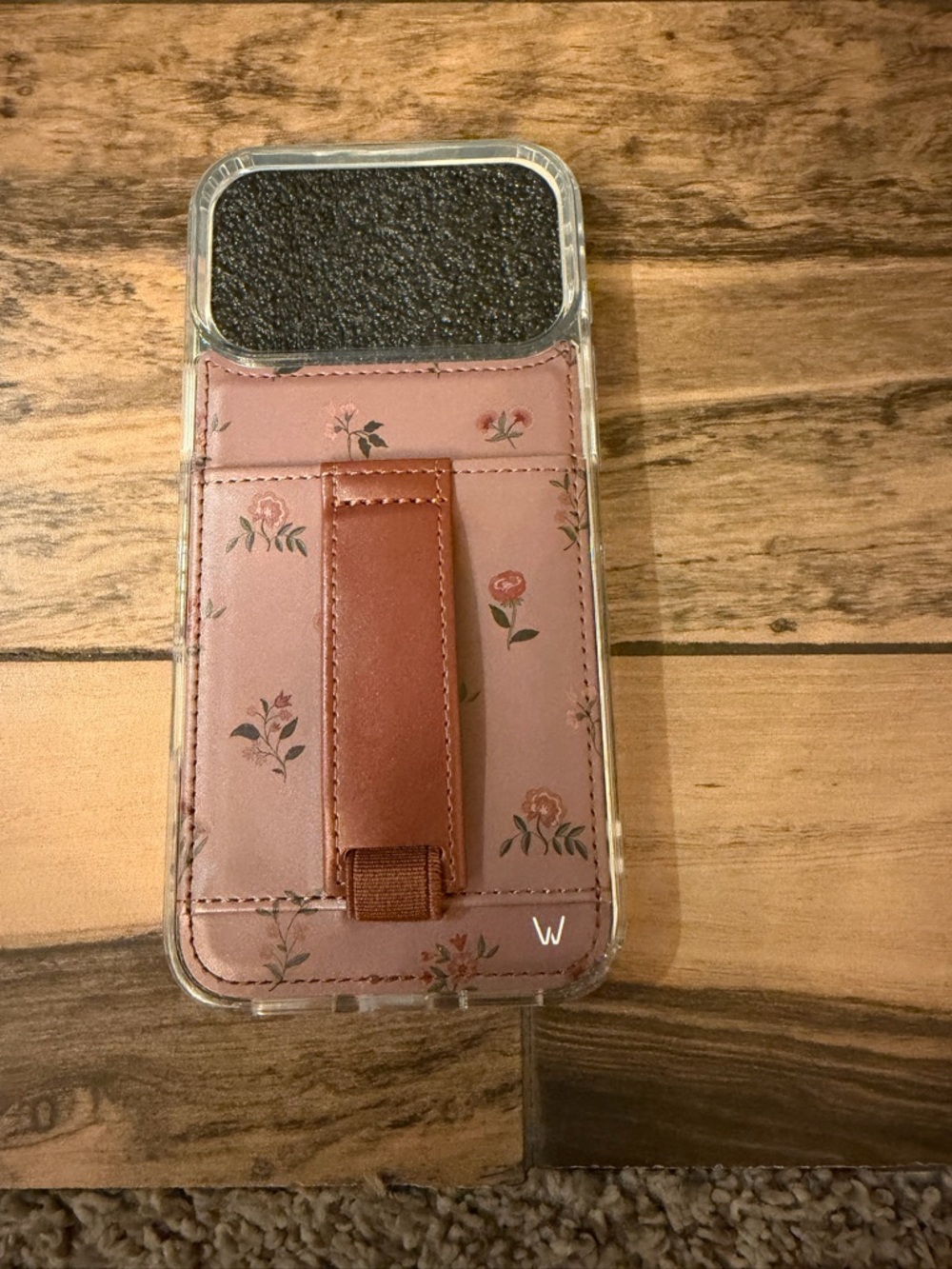 Floral Pink Card Wallet Phone Case with Brown Strap Iphone 17 Pro Max